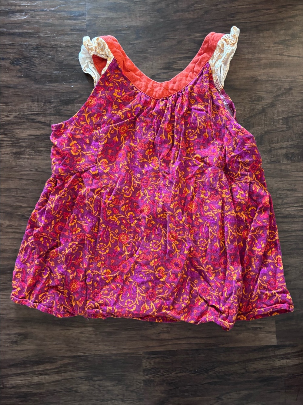 Matilda Jane Floral Print Pink & Orange Tank with Lace Straps